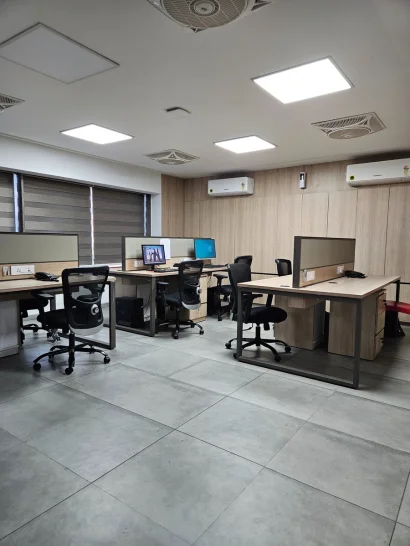 Glass Partition Office Aisle & Leather Sofa Lounge