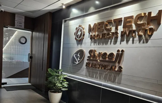 MECTECH Office Reception & Shreeji Electricals Logo Wall